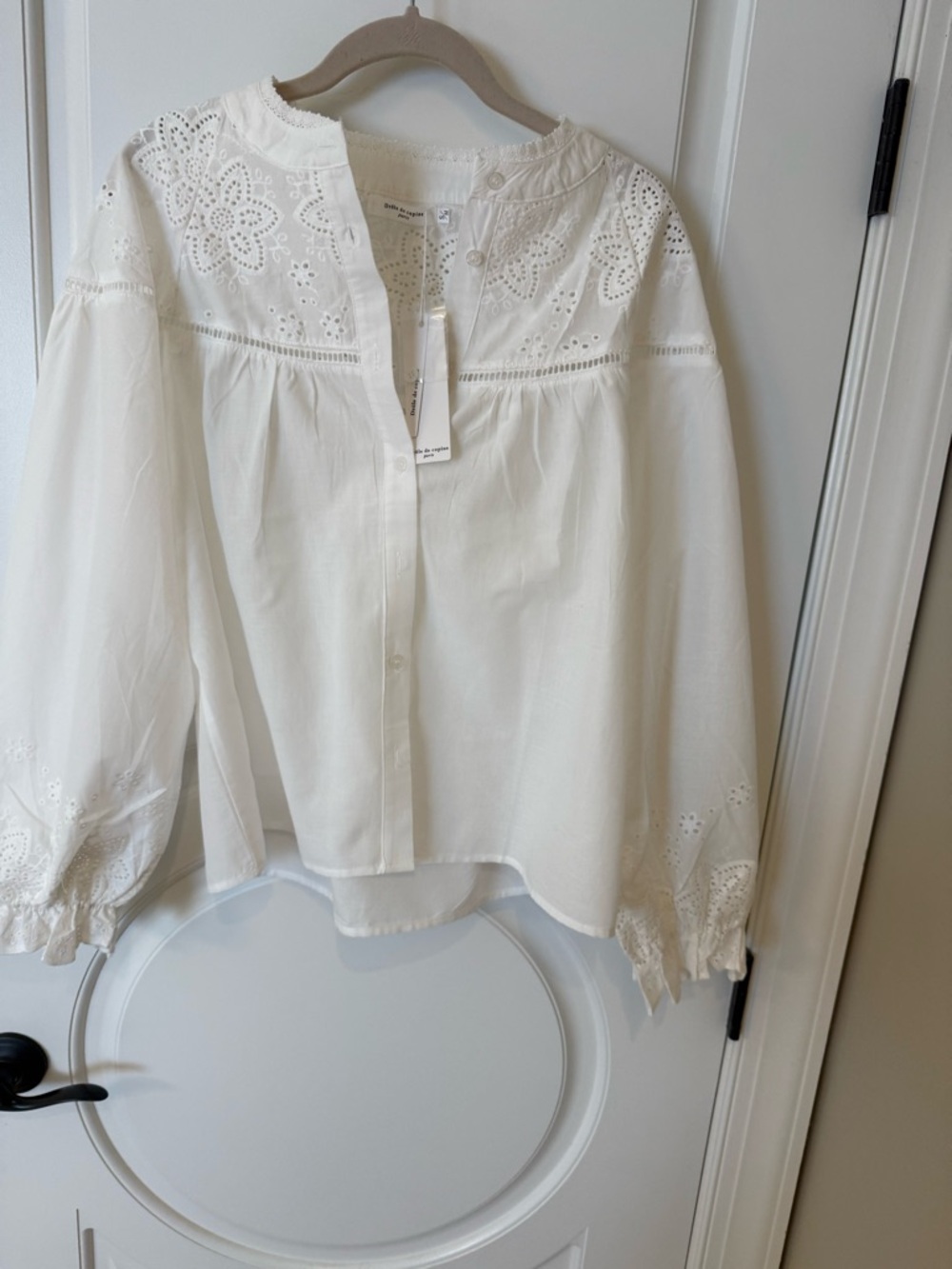 White Eyelet Button-Front Blouse - 100% cotton